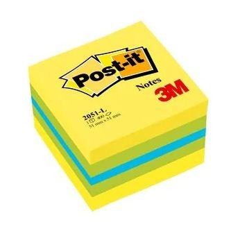 Post-it  2051-L Notas adhesivas en Minicubo, 51x51mm, 400 hojas/minicubo. Colores Amarillo Limón: amarillo, verde y azul. 1 blís